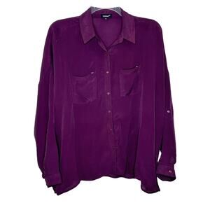 Tolani Purple 100% Cupro Button Up Roll Tab Long Sleeve Blouse